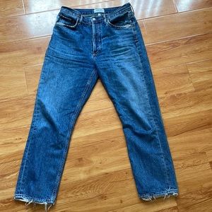 Agolde Riley Blue jeans high rise crop denim distressed size 28